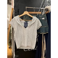 Women's plain short sleeve hooded sweater, plain rope sweater for fall