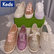 Keds x Kate Spade Cooperation Style Sequined Wedding Shoes White Shoes Women Platform Shoes Thick-Soled Sweet Lace-Up well
