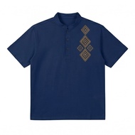 Men's Aztec Geometric Embroidered Mandarin Collar Polo Shirt, Casual Short Sleeve Ethnic Style Henle