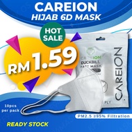 Careion Ready Stock Duckbill Mask HIjab 6D 10pcs Disposable 4ply Non Medical Headloop Face Mask