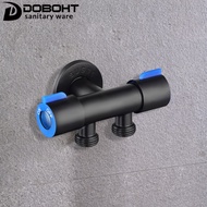 DOBOHT Black Color Stainless Steel 1/2" Bathroom Double Functions One Inlet Two Outlet Standard Spout Angle Valve For Toilet Bidet Spray Angle-03-BL