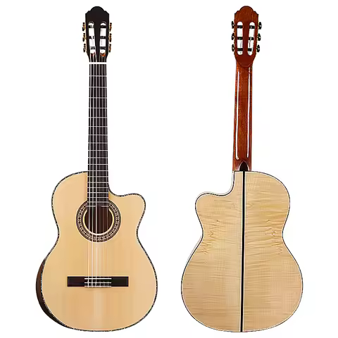 High Grade Classic Guitar 39 Inch Flame Maple Cutway Classical Guitar with Radian Corner Spruce Soli