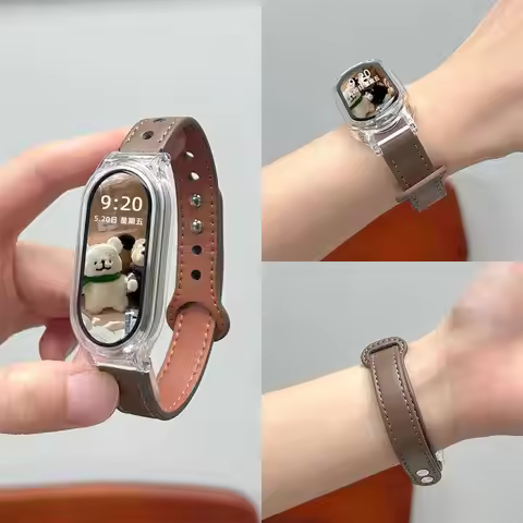 Double nails Leather Watch Band For Xiaomi Band 10 9 8 New Design Band Xiaomi Smart Band 9 8 NFC Ban