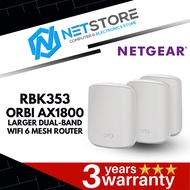 NETGEAR Orbi Larger Dual Band Mesh AX1800 WiFi 6 Router (RBK353) with 2 Satellite Extenders