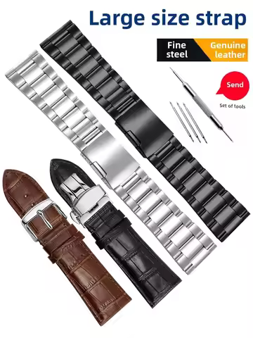 Large leather strap suitable for Diesel Friday Panerai Franck Muller men's watch strap 22 24 26 28mm