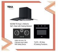 Teka NCW 90 T30 Stainless Steel Chimney Hood Self-Cleaning Hood System (1500m3/h)+ Built In Hob GS82 3G AI AL 2TR (4.5KW) + Built In Oven TL615B -8 Cooking Functions with Ducting Set