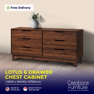 LOTUS Chest Drawer With 6 Storage Wardrobe Wooden Pattern / Clothes Storage / MultiPropose / Tv cab