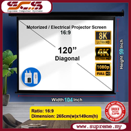 120" 16:9 Motorized/Electric Projector Screen with Remote Control (104.58" Width X 58.82" Height)