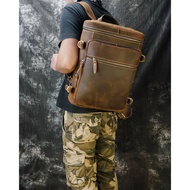 Crazy hourse Leather Men's Travel Backpack 100% Genuine Men's Bagpack