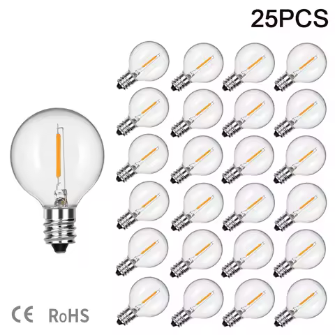 25PCS G40 LED String Lights Replacement Bulb E12 220V Warm White 2200K LED Lamps Replace G40 7W Inca