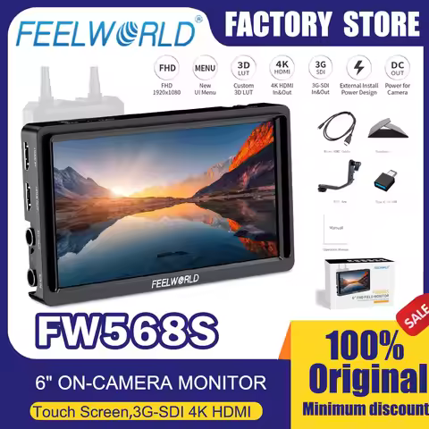 Feelworld FW568S 6" On-camera Professional Broadcast Field Monitor 4K HDMI 3G-SDI Custom 3D LUT Exte