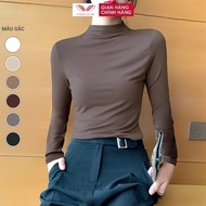 VINGO/VINGORIA 1-layer smooth cotton 3cm turtleneck thermal shirt, loose fit, comfortable to wear A0