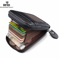 [Cutewomen2020] Men's Wallet Real Leather Credit Card Holder RFID Blocking Zipper Thin Pocket