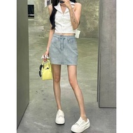 diary(808) A-Line Jeans Skirt High Waist With Lining Diamond Details Fashion Korean Line