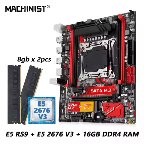 MACHINIST RS9 X99 Motherboard Combo LGA 2011-3 Set Xeon E5 2676 V3 CPU + DDR4 16GB RAM Memory Kit NV
