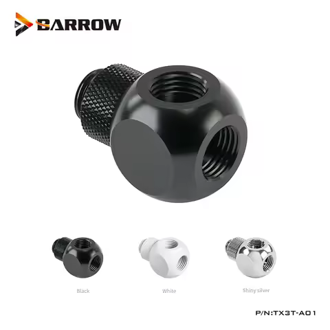 Barrow White Black Silver G1/4 " X3 3 Way Tube 360 Rotary Adaptor Fittings, Split Water Cooling Comp