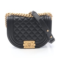 【二手】香奈兒 Boy Chanel AS3186 肩背包，黑色魚子醬紋小牛皮（粒面小牛皮），女士鏈條肩背包