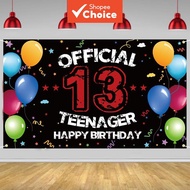 13th Birthday Decorations – Happy 13th Banner Backdrop – Official Teenager Yard Sign – Photo Booth P