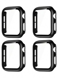 4入組黑色pc + 鋼化玻璃一體化手錶殼,防摔保護套,適用於時尚和休閒使用。兼容apple Watch 38/40/41/42/44/45/49mm手表盒,兼容apple Watch系列ultra/se/9/8/7/6/5/4/3/2/1。智能手表配件。