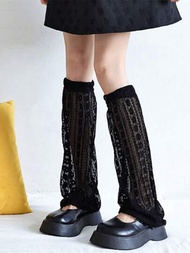 1雙女士黑色春秋薄款喇叭襪,日系jk風格分層泡泡襪,防曬減肥空心腿暖腿套