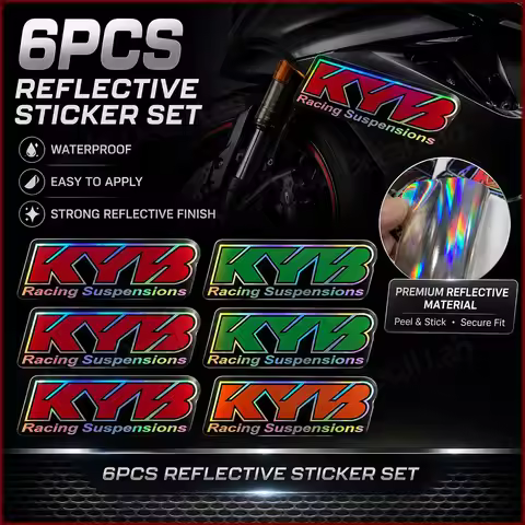 6PCS KYB Racing Holographic Reflective Stickers Waterproof Laser Decals for Motorcycle Forks