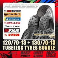 TAYAR MICHELIN,CORSA,FKR,MCR,CONTINENTAL,DELI TUBELESS TYRE 120/70-13+130/70-13 FOR SYM HUSKY 150