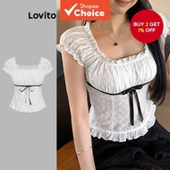 Women Cute Blouse Plain Eyelet Embroidery Tie Front Colorblock Blouse L177AD890