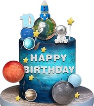 16 PCS Space Theme Cake Topper Happy 10th Birthday Astronaut Planet Rocket Cake Decorations Set for 
