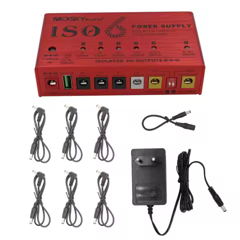 Mosky ISO-6 Guitar Pedal Power Supply: 6 Isolated 300mA DC (9V/12V/18V) + 5V USB Output– Compact Mul