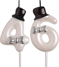 46th 64th Birthday Candles, White 64 46 Year Old Cake Topper Cute Number Birthday Candles, Birthday