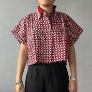 印尼蠟染可愛少女風短版襯衫 PUPUT - 紅花 - PUP016