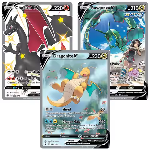 PKM Cards V Foil rare Holographic Game Collectibles Dragonite/Charizard/Rayquaza/Machamp/Espeon/Glac