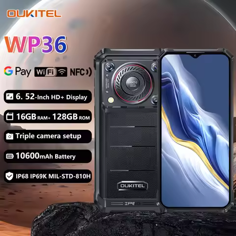 Oukitel WP36 Rugged Smartphone 10600mAh 6.52" HD+ Cell phone 16GB 128GB Mobile Phone Android 13 13MP