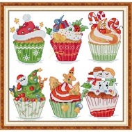 Joy Sunday Stamped Cross Stitch Ktis DMC Threads Cross Stitch Set DIY Needlework Embroidery Kit-Christmas Cupcakes