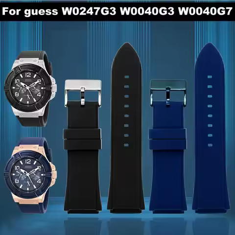 Rubber watchband 22mm Blue color Silicone Rubber bracelet for guess W0247G3 W0040G3 W0040G7 watches 