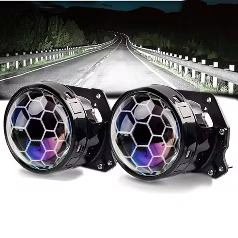 120W 2PCS 3.0 Inch Blue Honeycomb Bi LED Projector Lens Retrofit H1 H4 H7 H11 Universal Car Headlamp