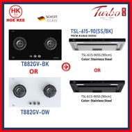 (BUNDLE) TURBO INCANTO T882GV (BK/OW) 2-BURNER 88CM GLASS COOKER HOB + TURBO INCANTO TSL-615-90 (BK/SS) 90CM RANGE HOOD