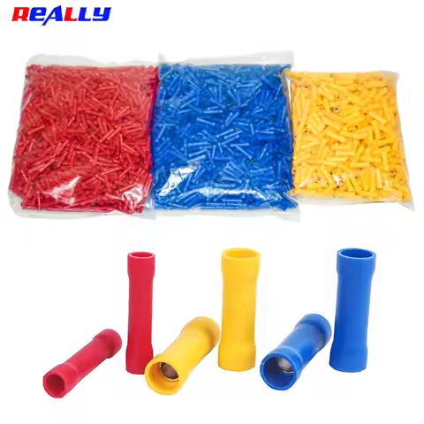 500Pcs BV Crimp Terminal Butt Splice Crimp Connector Wire Copper Insulated Electrical Straight Wire