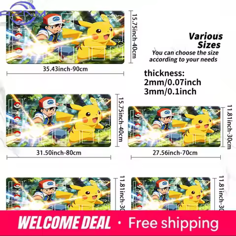 Pokemon Ash & Pikachu Forest Adventure TCG Playmat with Zones, Non-Slip Card Game Mat Multi-Size