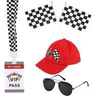 Kids Race Car Driver Costume Boys Girls Set Race Car Outfit Accessories Hats Eyeglasses Flags Racing