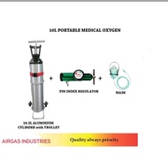 AIRGAS Medical Oxygen 10.3L Aluminium Tank (FULL SET), Regulator, Trolley, Nasal cannula /Mask