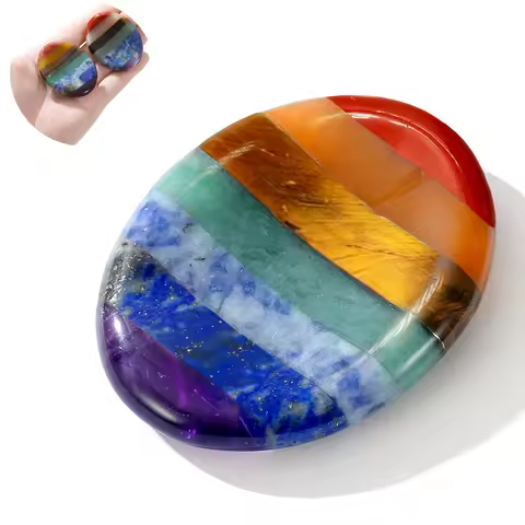 7 Chakra Natural Crystals Healing Stones Thumb Worry Stone for Anxiety Depression ，Meditation Access