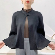 เสื้อคาร์ดิแกนป้องกัน Ddos ของผู้หญิงผ้าคลุมไหล่จับจีบคอเต่าครึ่งช่อง # S-755