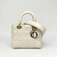 DIOR Lady戴妃包四格徽章肩帶白色金扣2017肩背包