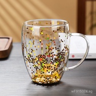 High borosilicate large capacity coffee cup with handle creative double-layer Star Heat-Resistant Gl