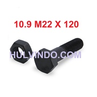 HTB GRADE 10.9 Steel Bolt + Nut|10| M22 X 120
