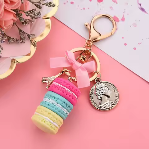 Lovely Macaron Cake Eiffel Tower Food Keychain Bowknot Car Keyring Bag Purse Pendant Food Cake Macar