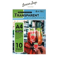 V-TEC A4 170g 10's STP-9117 TRANSPARENT STICKER ( 170 GSM TRANSPARENT STICKER)