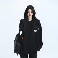 ฟ้า อเมริกันวินเทจ หลวม ผู้หญิง เสื้อสวม เสื้อผ้าถัก ซิป คอกลมแขนยาว ความหนาปกติ ผ้าขนสัตว์ Heattech