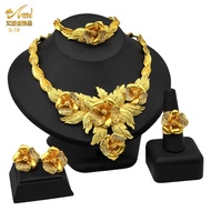 Dubai Gold Jewelry Bridal Jewelry Set Saudi Ladies Necklace Bracelet Earrings Ring Four-Piece Set